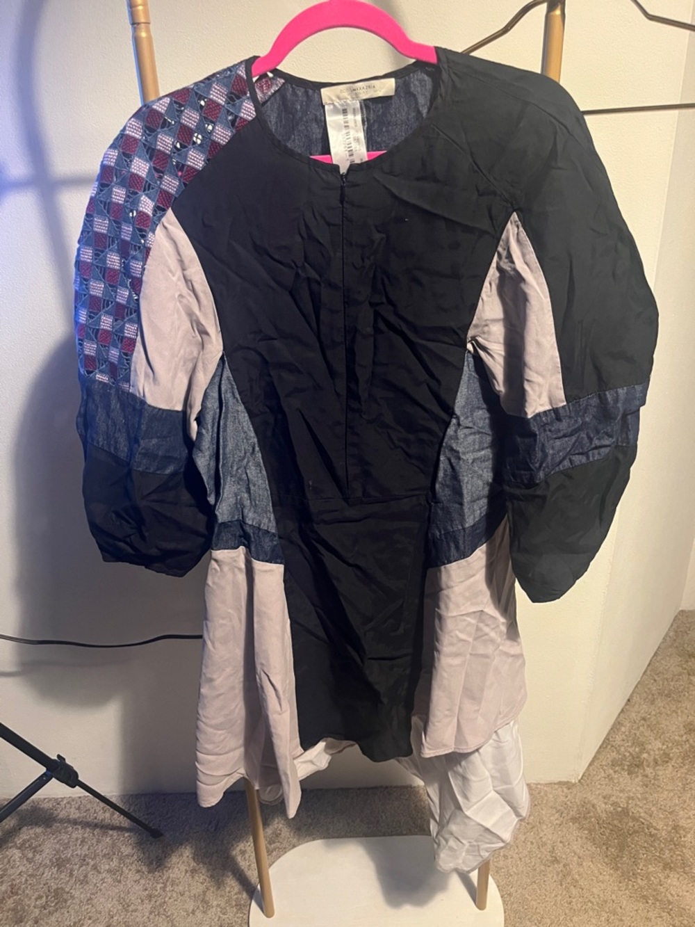 BCBGMaxAzria Black, Light Pink and Blue Asymmetrical Dress